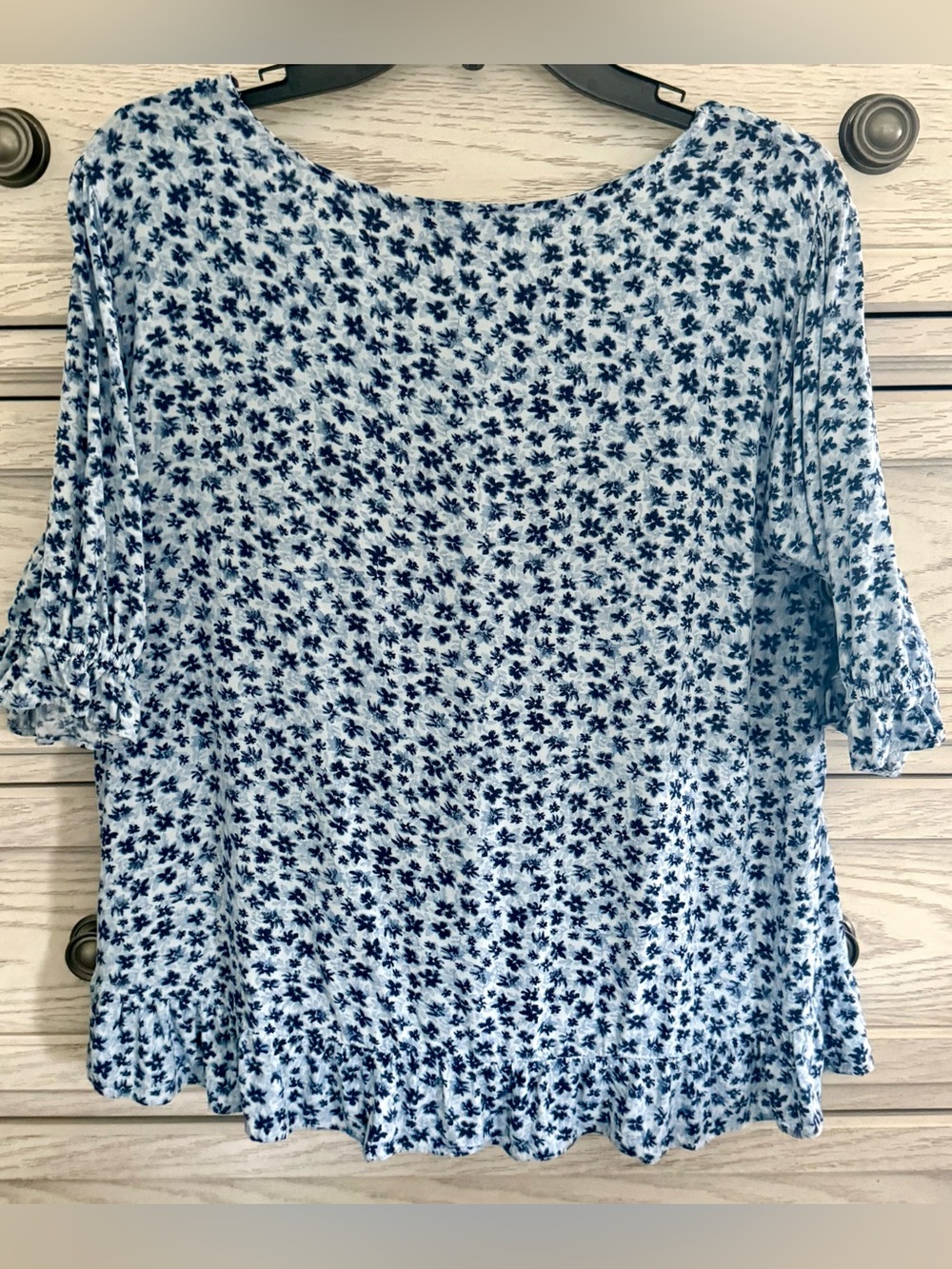 Blue Floral V-Neck Women's Top - Picture 2 of 3
